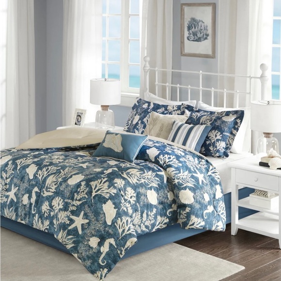 Madison Park Chatham Blue 7-piece Cotton Sateen Comforter Set Queen - Picture 2 of 10
